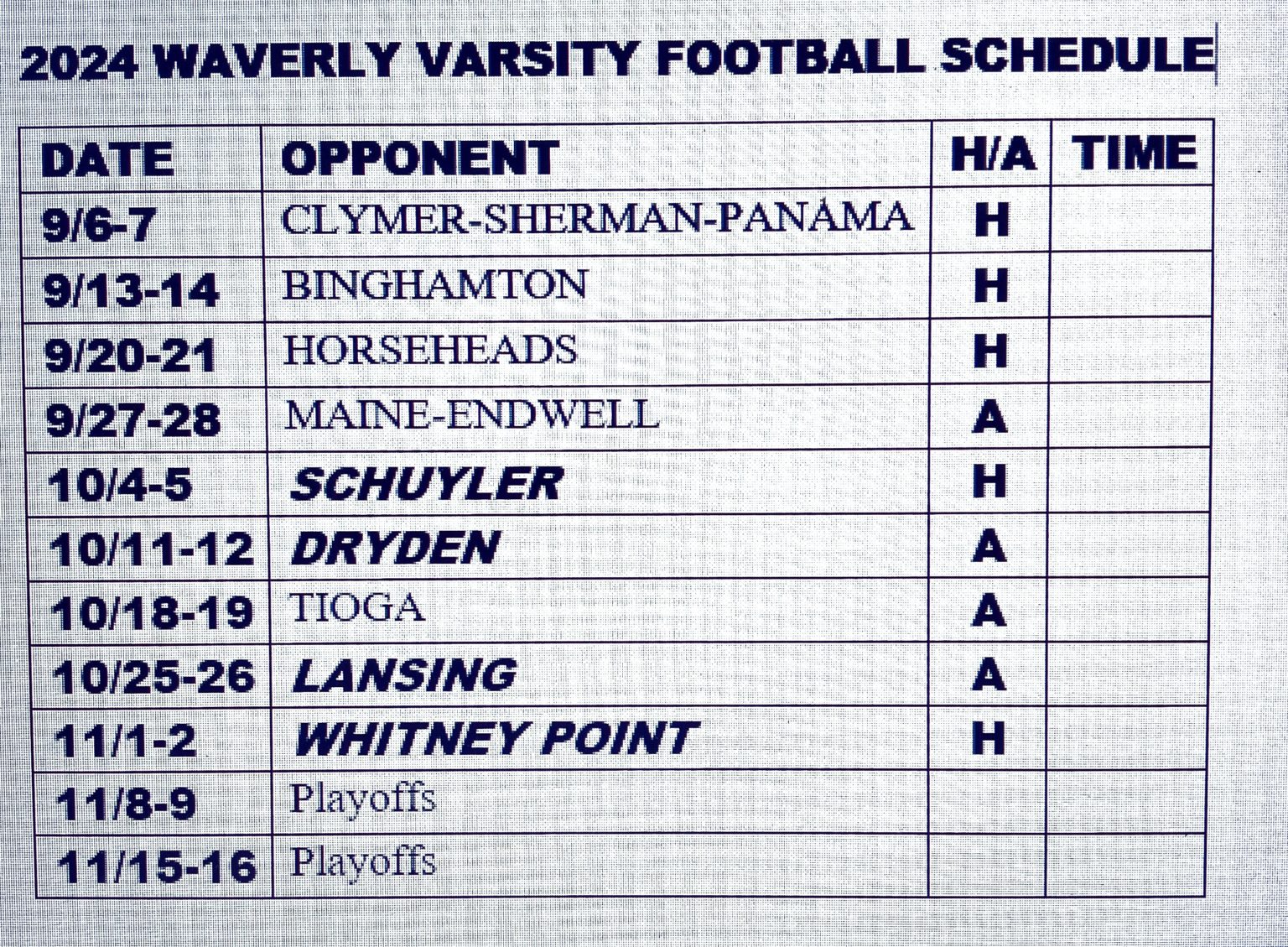 CLICK HERE FOR 2024 SCHEDULE REVISED Wolverine Varsity Football